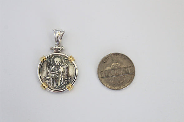 Silver Venetian Grosso with Image of Christ, 1312-1328 AD | Handcrafted setting in sterling silver with 18K gold accents