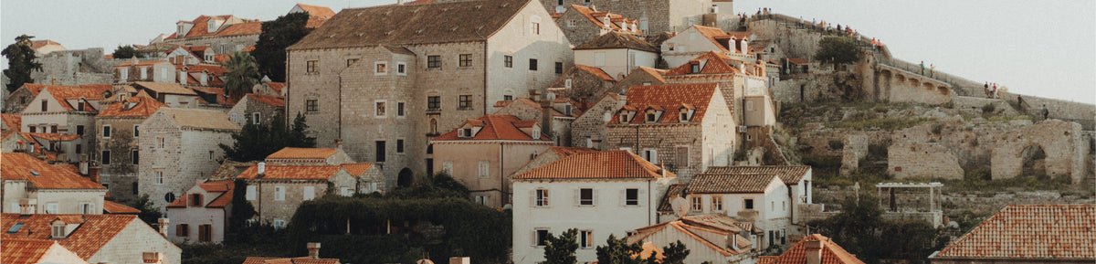 View of old European house tops and roofs 