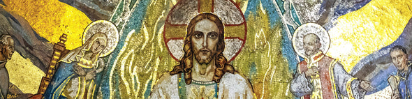 Ancient wall mosaic of Jesus in a temple