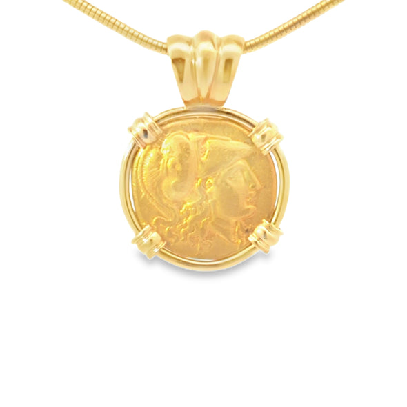 336-323 B.C.E. Athenian Owl & Winged Victory Coin Pendant | Handcrafted 18K Gold Setting