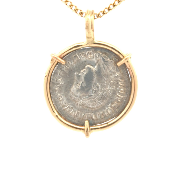 238-244 C.E. Ancient Roman Diana Coin Pendant | Handcrafted 14K Gold Setting