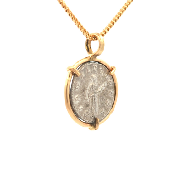 238-244 C.E. Ancient Roman Diana Coin Pendant | Handcrafted 14K Gold Setting