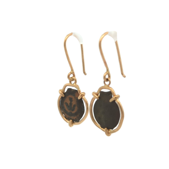 103-76 BCE Widow's Mite Biblical Coin Earrings | Handcrafted 14K Gold Setting