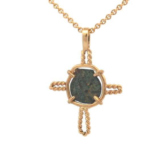 103-76 BCE Widow's Mite Biblical Coin Pendant | Handcrafted 14K Gold Cross Setting