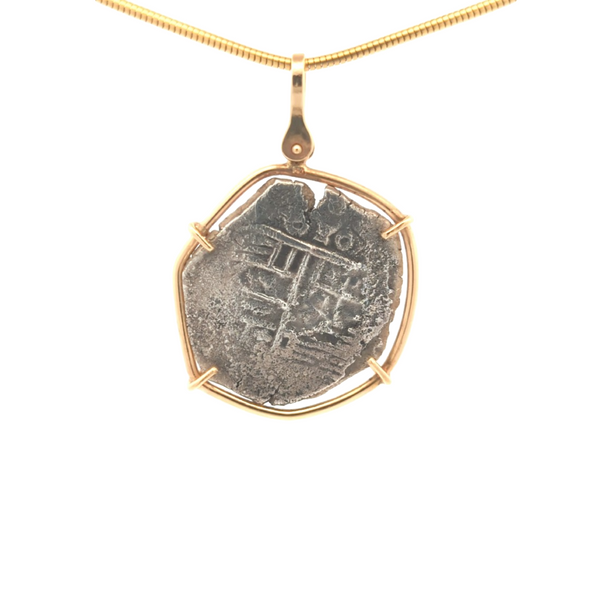 Spanish Silver Shipwreck Coin  from 1628 Lucayan Beach Recovery | Necklace set in 14K solid gold