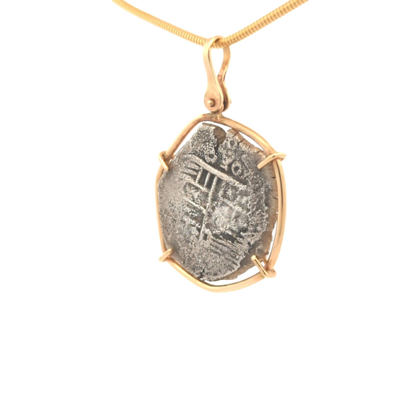 Spanish Silver Shipwreck Coin  from 1628 Lucayan Beach Recovery | Necklace set in 14K solid gold