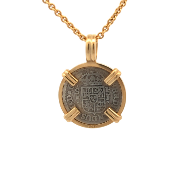 1750 Spanish Hand Milled Cross Coin Pendant | Handcrafted 14K Gold Setting