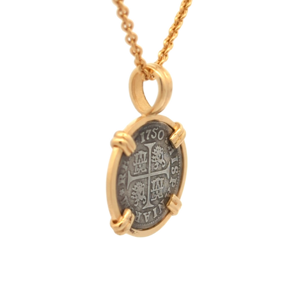 1750 Spanish Hand Milled Cross Coin Pendant | Handcrafted 14K Gold Setting