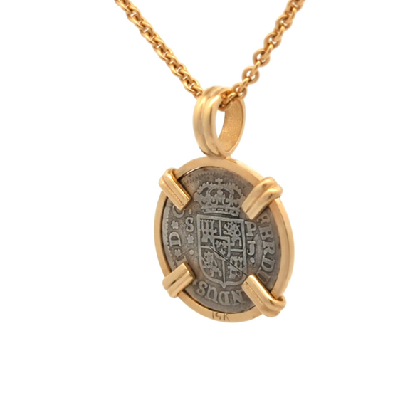 1750 Spanish Hand Milled Cross Coin Pendant | Handcrafted 14K Gold Setting