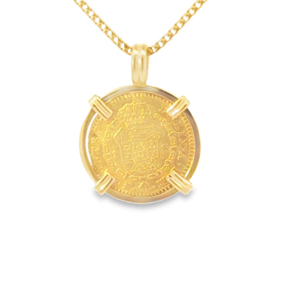 1788 Spanish Hand Milled Bust Coin Pendant | Handcrafted 18K Gold Setting