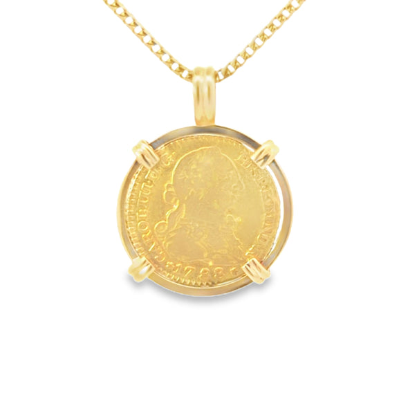 1788 Spanish Hand Milled Bust Coin Pendant | Handcrafted 18K Gold Setting