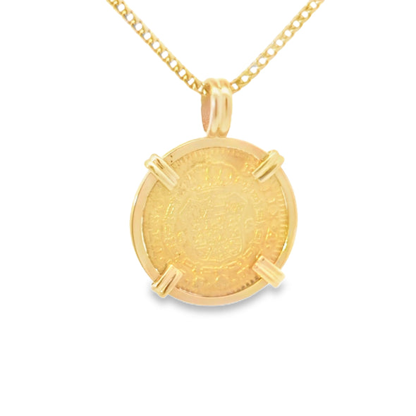 1788 Spanish Hand Milled Bust Coin Pendant | Handcrafted 18K Gold Setting