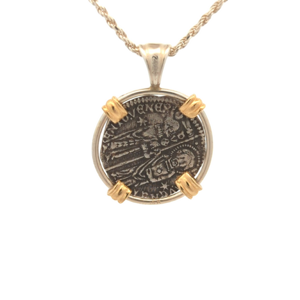 1382-1400 Venetian Christ Enthroned & Doge Coin Pendant | Handcrafted Sterling Silver Setting with 18K Gold Accents