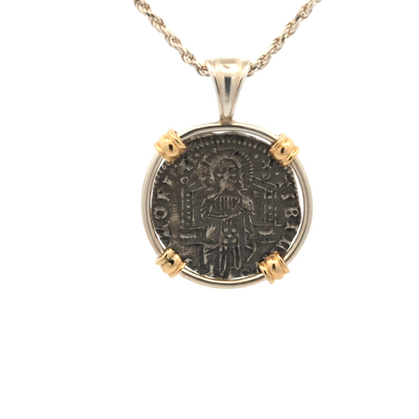 1382-1400 Venetian Christ Enthroned & Doge Coin Pendant | Handcrafted Sterling Silver Setting with 18K Gold Accents