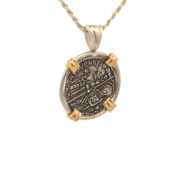 1382-1400 Venetian Christ Enthroned & Doge Coin Pendant | Handcrafted Sterling Silver Setting with 18K Gold Accents