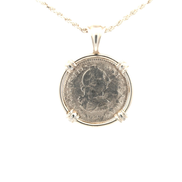 1784 El Cazador Shipwreck Spanish Hand Milled Coin Pendant | Handcrafted Sterling Silver Setting