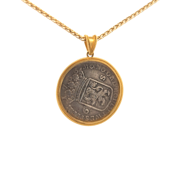 1736 Dutch Indiaman Ship Coin Pendant | Handcrafted 18K Gold Setting