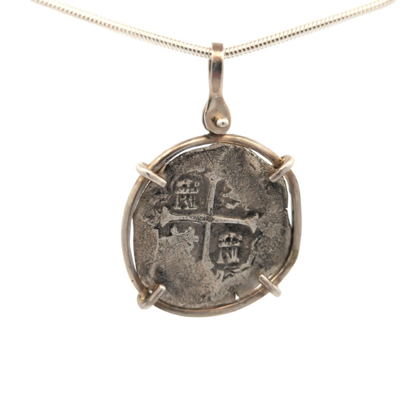 1628 Lucayan Beach Shipwreck Spanish Coin Pendant | Handcrafted Sterling Silver Setting