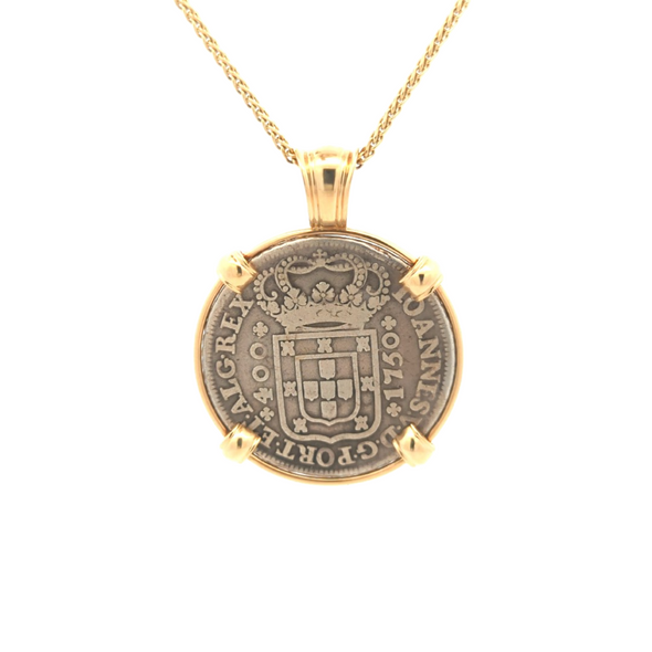 1750 Portuguese Coin Pendant | Handcrafted 14K Gold Setting