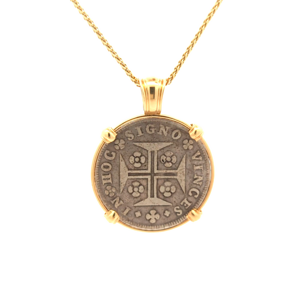 1750 Portuguese Coin Pendant | Handcrafted 14K Gold Setting