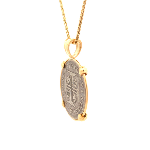 1750 Portuguese Coin Pendant | Handcrafted 14K Gold Setting