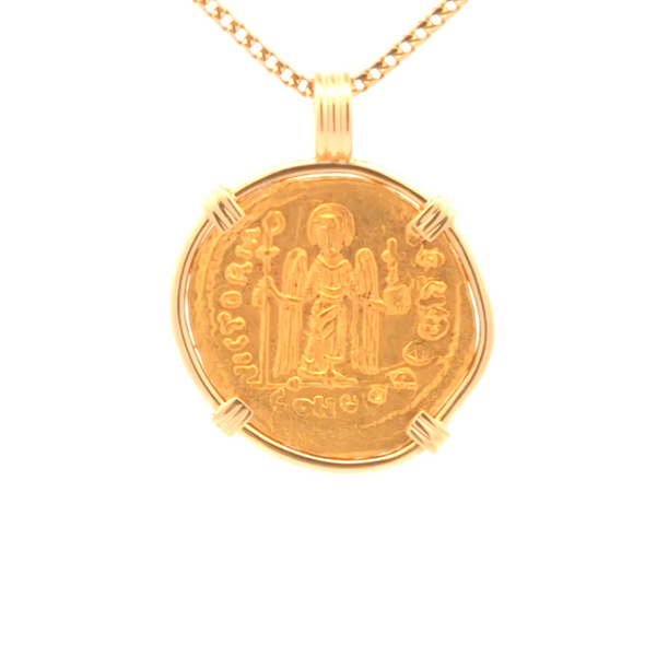 602-610 C.E. Byzantine Angel Coin Pendant | Handcrafted 18K Gold Setting