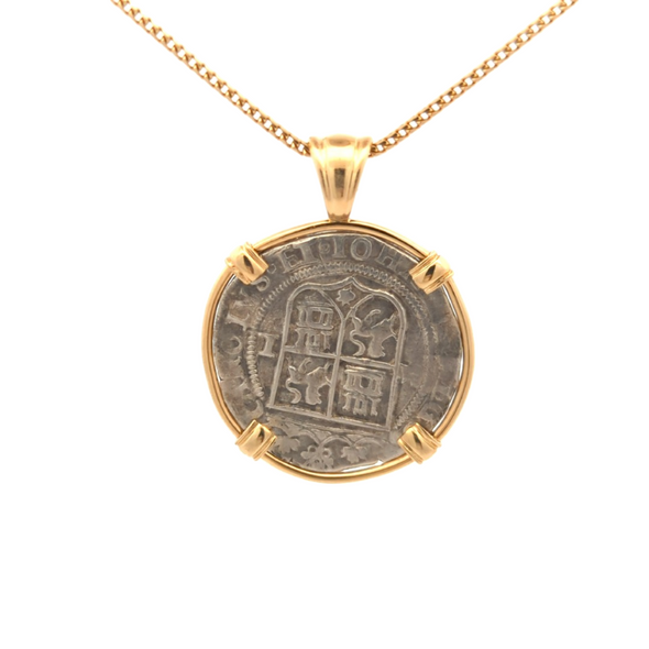 c. 1500s Hand Struck Spanish Coin Pendant | Handcrafted 14K Gold Setting