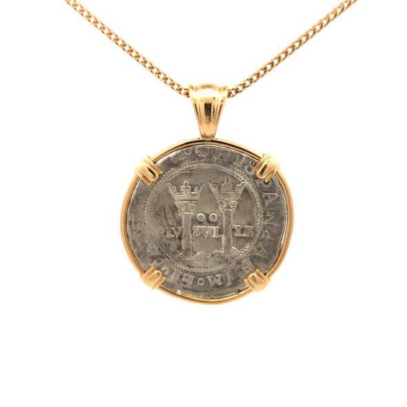 c. 1500s Hand Struck Spanish Coin Pendant | Handcrafted 14K Gold Setting