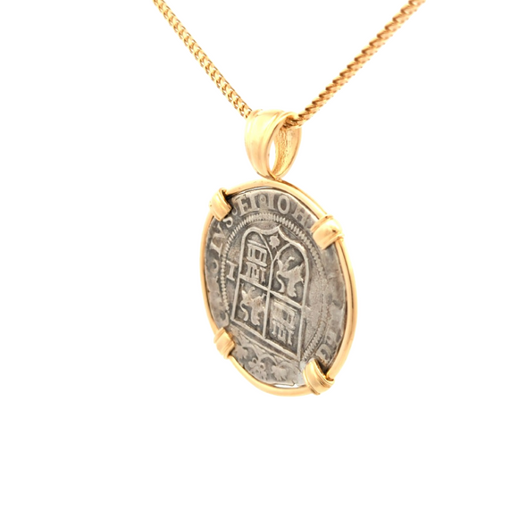 c. 1500s Hand Struck Spanish Coin Pendant | Handcrafted 14K Gold Setting