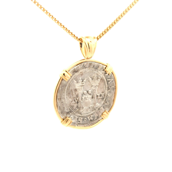 c. 1500s Hand Struck Spanish Coin Pendant | Handcrafted 14K Gold Setting