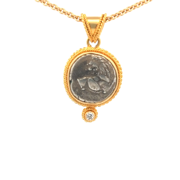 350-300 B.C.E. Ancient Greek Lion Coin Pendant | Handcrafted 18K Gold Setting