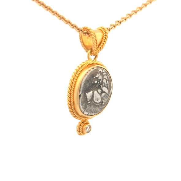 350-300 B.C.E. Ancient Greek Lion Coin Pendant | Handcrafted 18K Gold Setting