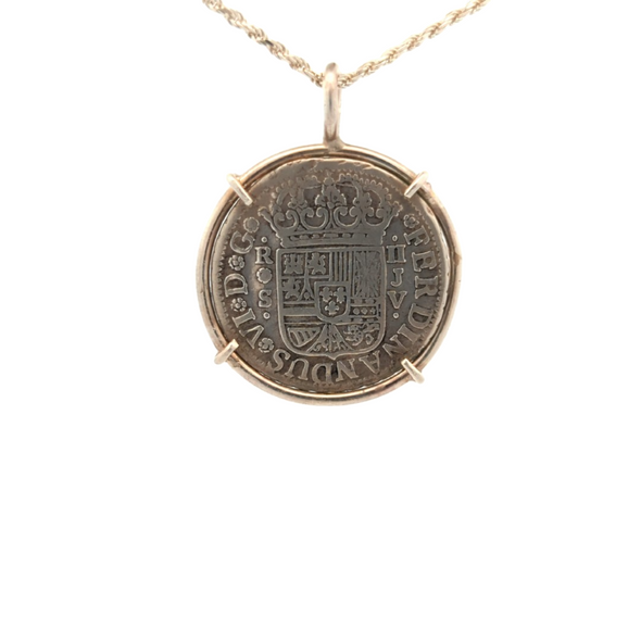 1758 Spanish Hand Milled Coin Pendant | Handcrafted Sterling Silver Setting