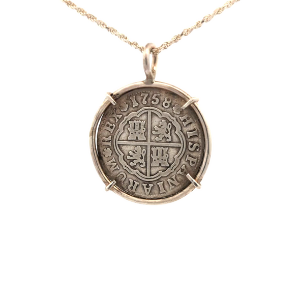 1758 Spanish Hand Milled Coin Pendant | Handcrafted Sterling Silver Setting