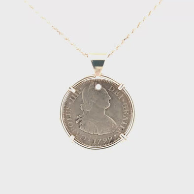 1799 Spanish Portrait Dollar Coin Pendant | Handcrafted Sterling Silver Setting