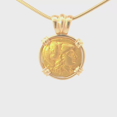 336-323 B.C.E. Athenian Owl & Winged Victory Coin Pendant | Handcrafted 18K Gold Setting