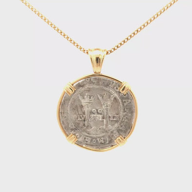 c. 1500s Hand Struck Spanish Coin Pendant | Handcrafted 14K Gold Setting