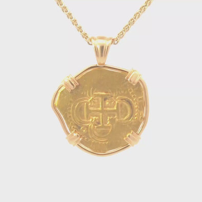 c. 1600's Spanish Gold Doubloon Coin Pendant | Handcrafted 18K Gold Setting