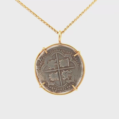 Spanish Colonial Silver Coin Minted in the New World (1621-1655) | Pendant set in solid 14K gold