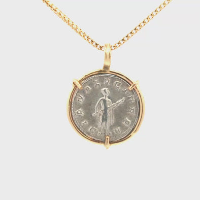 238-244 C.E. Ancient Roman Diana Coin Pendant | Handcrafted 14K Gold Setting