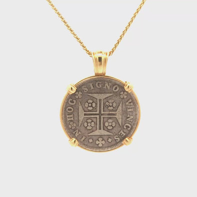 1750 Portuguese Coin Pendant | Handcrafted 14K Gold Setting