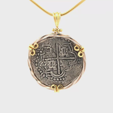 1622 Atocha Shipwreck Spanish Coin Pendant | Handcrafted Sterling Silver Setting with 14K Gold Accents