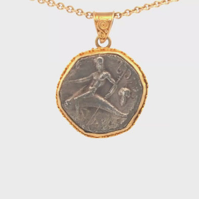 c. 272-235 B.C.E. Ancient Greek Taras & Dolphin Coin Pendant | Handcrafted 18K Gold Setting