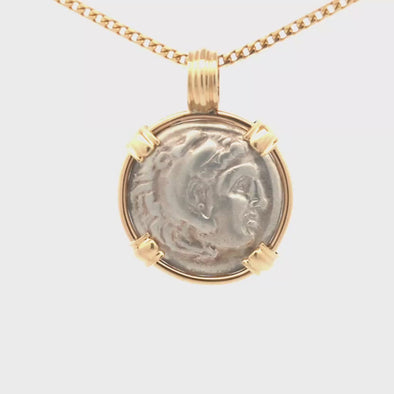 323-317 B.C.E. Ancient Greek Hercules Coin Pendant | Handcrafted 14K Gold Setting