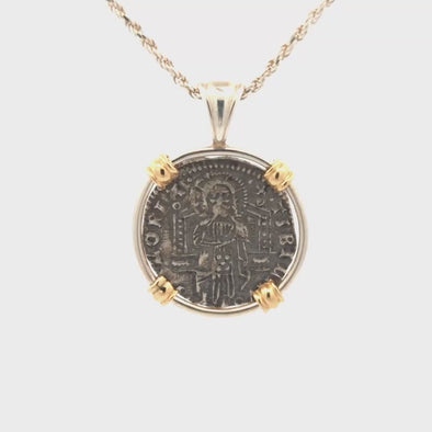 1382-1400 Venetian Christ Enthroned & Doge Coin Pendant | Handcrafted Sterling Silver Setting with 18K Gold Accents