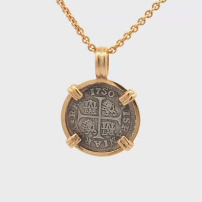 1750 Spanish Hand Milled Cross Coin Pendant | Handcrafted 14K Gold Setting