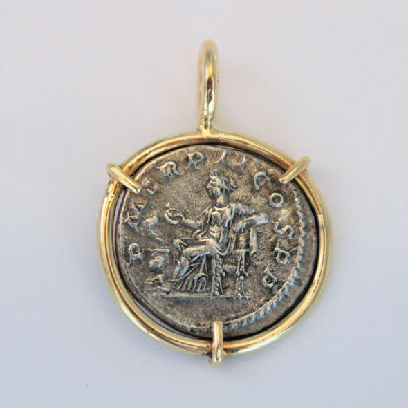 Salus, goddess of health on ancient Roman coin