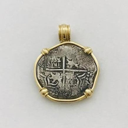 Atocha Silver "Piece of 8" Coin Pendant from the Famous Shipwreck Recovered by Mel Fisher | Handcrafted solid 18K gold setting