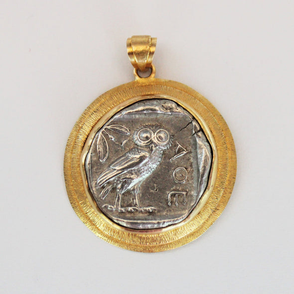 Athenian Owl Pendant set in 18K gold